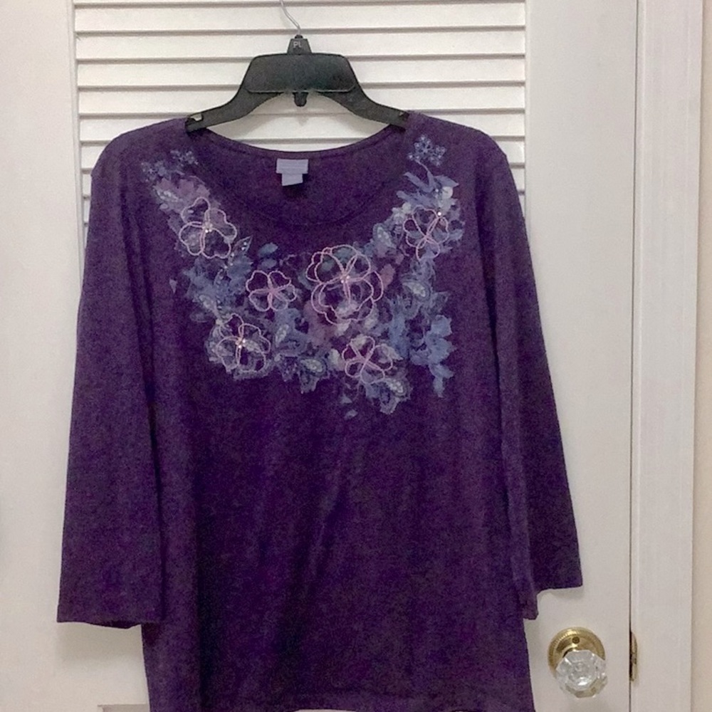 Women top . This purple blouse is by Laura Scott. Made in china size XL.